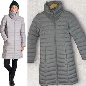 MEC Duck Down Quilted Long Puffer Coat Size XS Microlight Packable Travel Jacket